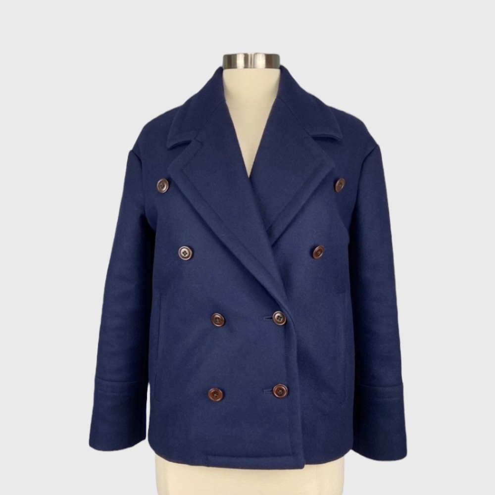 J Crew Womens Melton Wool Blue Double Breasted Peacoat B6474 Warm size 00 - Picture 1 of 15